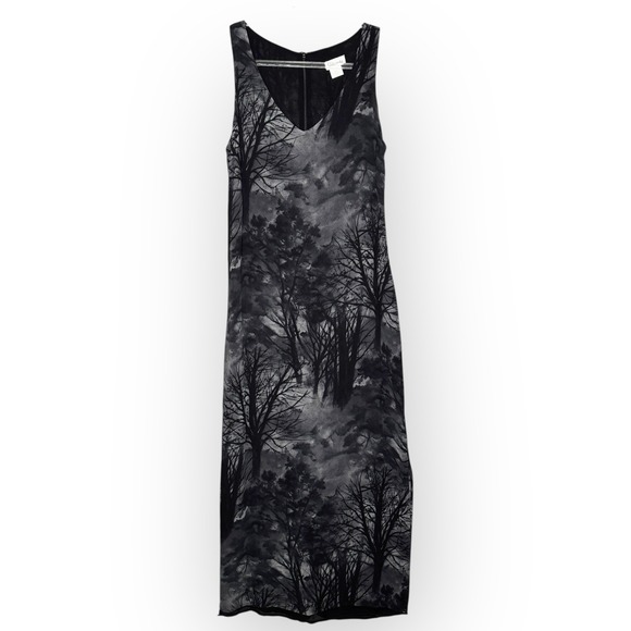 Vintage Y2K Tessuto Maxi Dress Size 4 Small Black Gray Forrest Scene Spooky Goth - Picture 1 of 10
